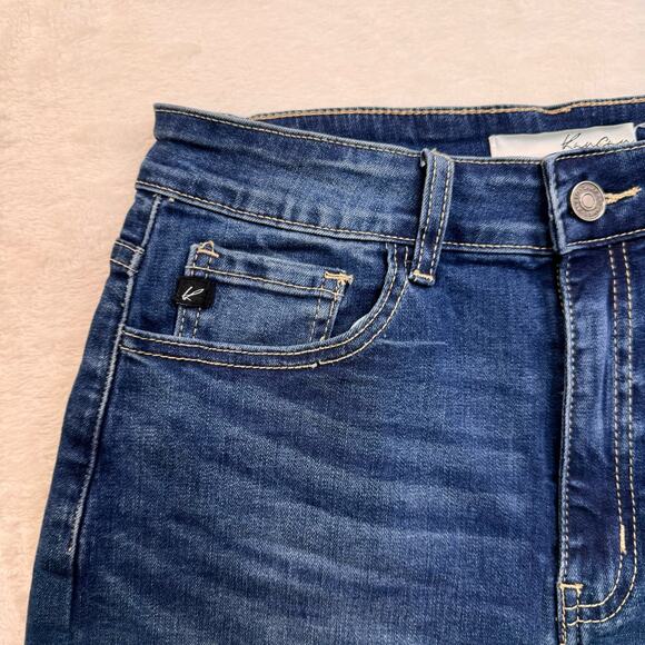 Kancan Cutoff Fringe Hem Jean Shorts Blue Stretchy Beach Vacay Boho Size 28 - Picture 2 of 7